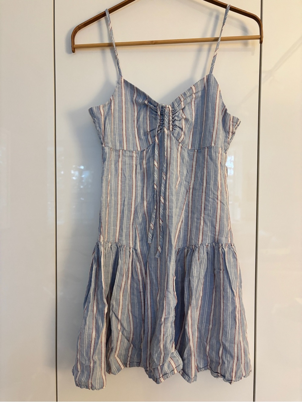 aerie Blue and White Striped Tie-Front Mini Sundress